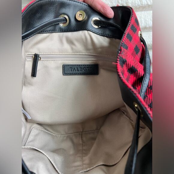 Red & Black Buffalo Plaid Talbots Drawstring Bucket Bag - Picture 5 of 6